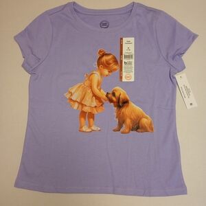 Purple Kids Shirt with Girl and Dog Print